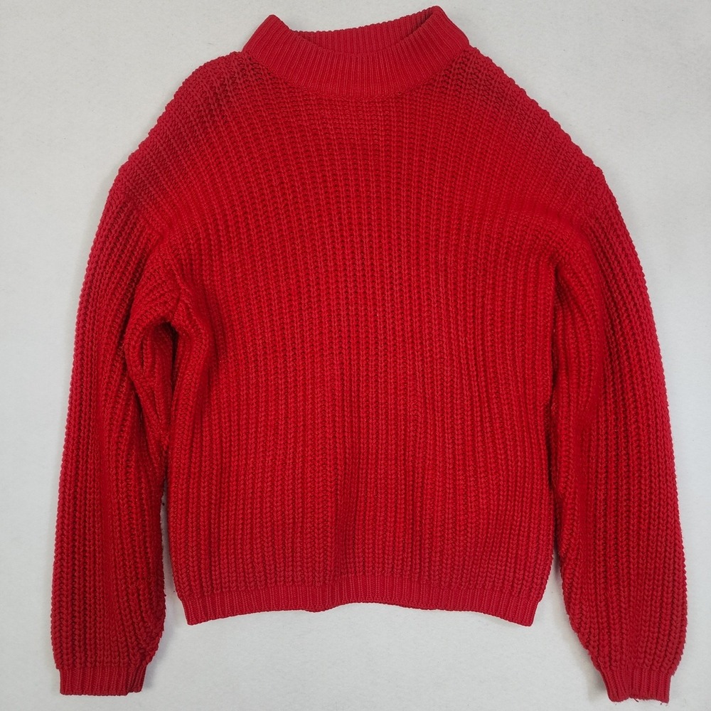 Vintage Mister Noah Sweater Women Medium Red Acrylic Tight Knit Ribbed Oversized